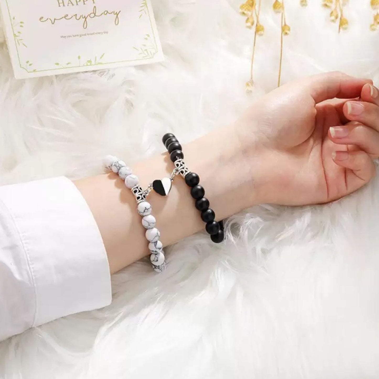 Magnetic Love Fusion: Heartfelt Harmony - Couple Bead Bracelet Set (Pack of 2)