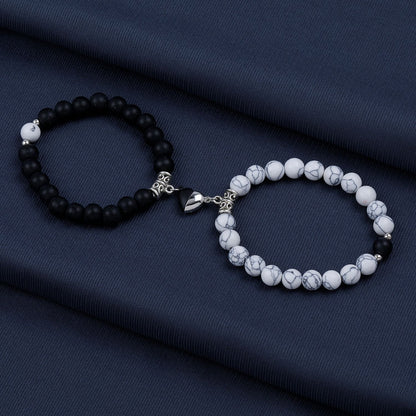 Magnetic Love Fusion: Heartfelt Harmony - Couple Bead Bracelet Set (Pack of 2)